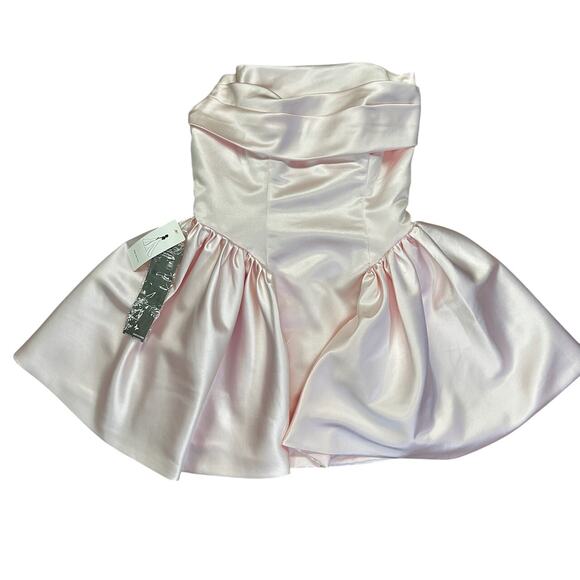Soft Pink Satin Coquette Formal Dress Ruffle Bodice Dramatic Oversized Bow Train - Picture 6 of 12